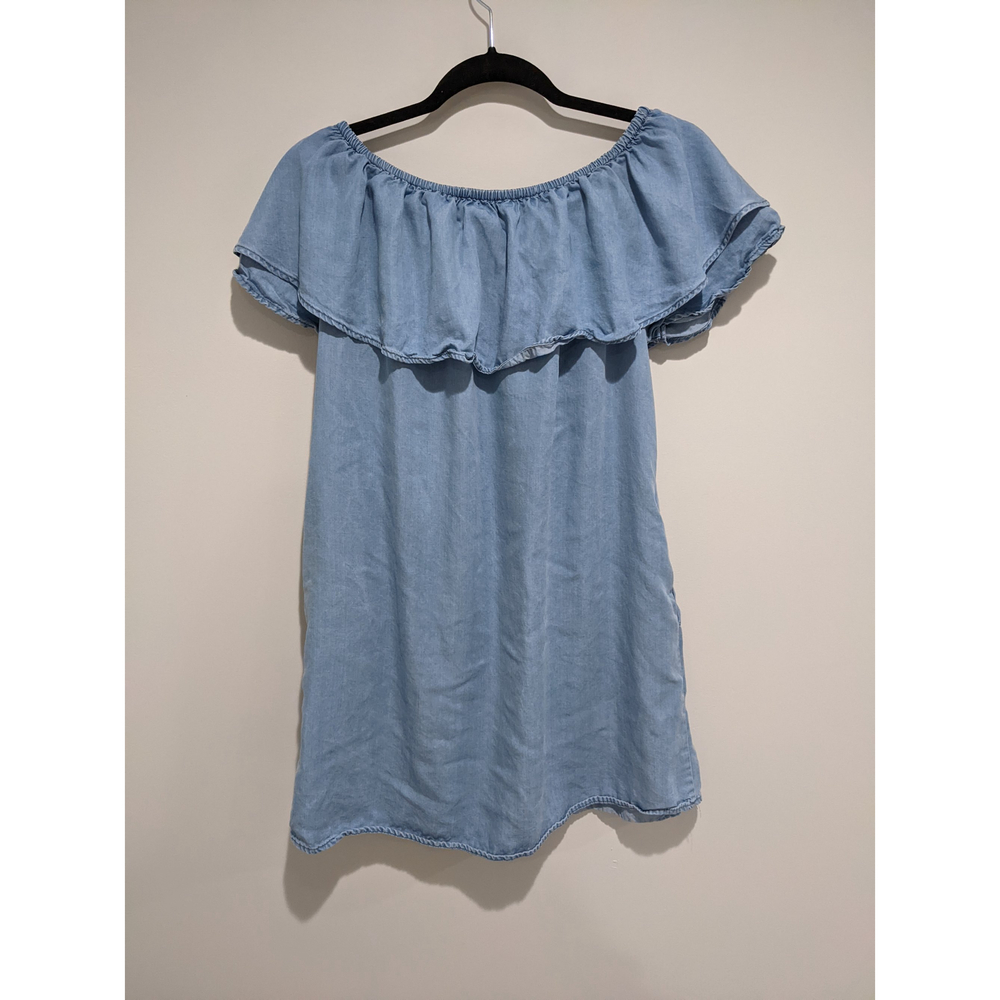 Zara Woman Off Shoulder Chambray Dress Size Medium - Picture 2 of 3